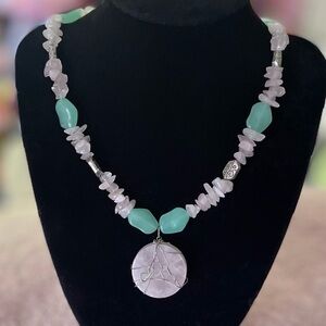 Rose quartz and Aventurine Stone Necklace